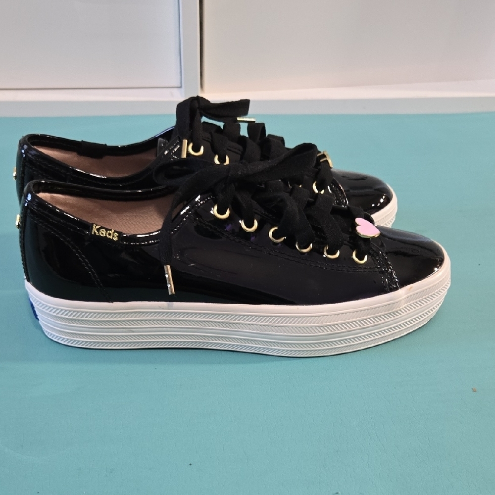 Keds X Kate Spade New York Triple Kick Patent Black Sneakers Size 6.5